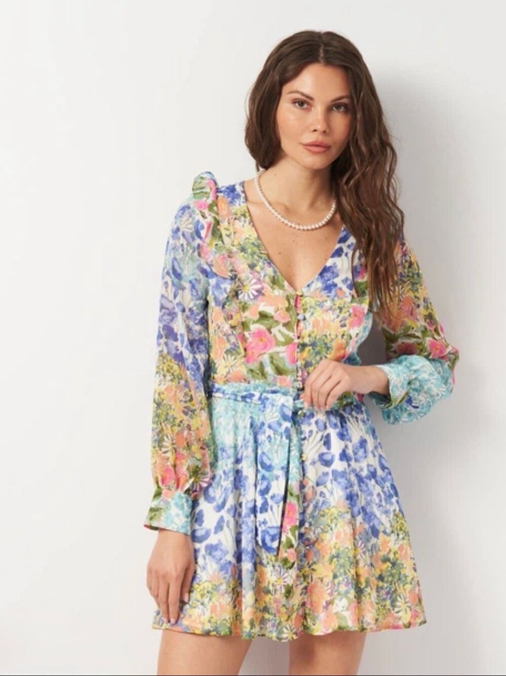 Zara Boho Fairycore Floral Patchwork Ruffle Long Sleeve Mini Dress Small